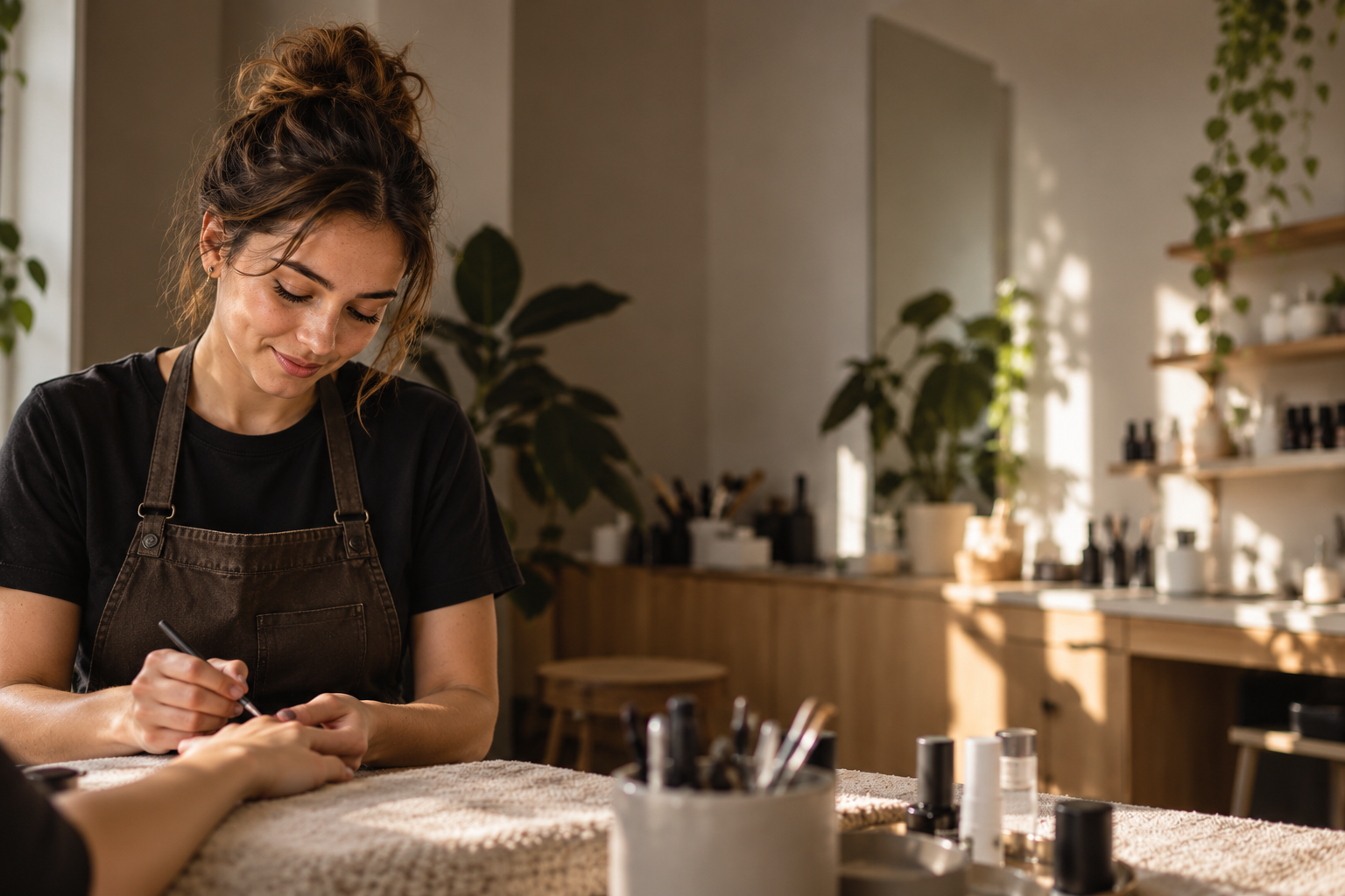 Profesional de belleza trabajando en su estudio